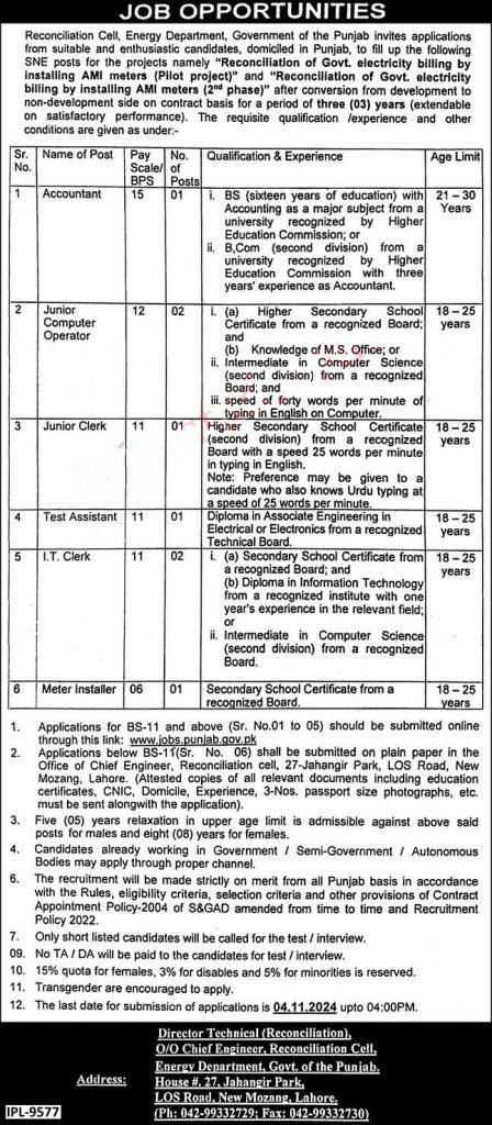 Energy Department Jobs in Punjab 2024 Advertisement