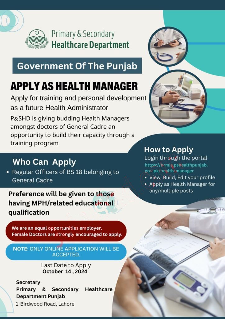 Primary and Secondary Healthcare Department Punjab Jobs October 2024